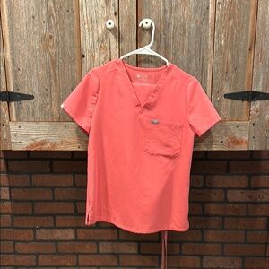Coral V-Neck Scrub Top
